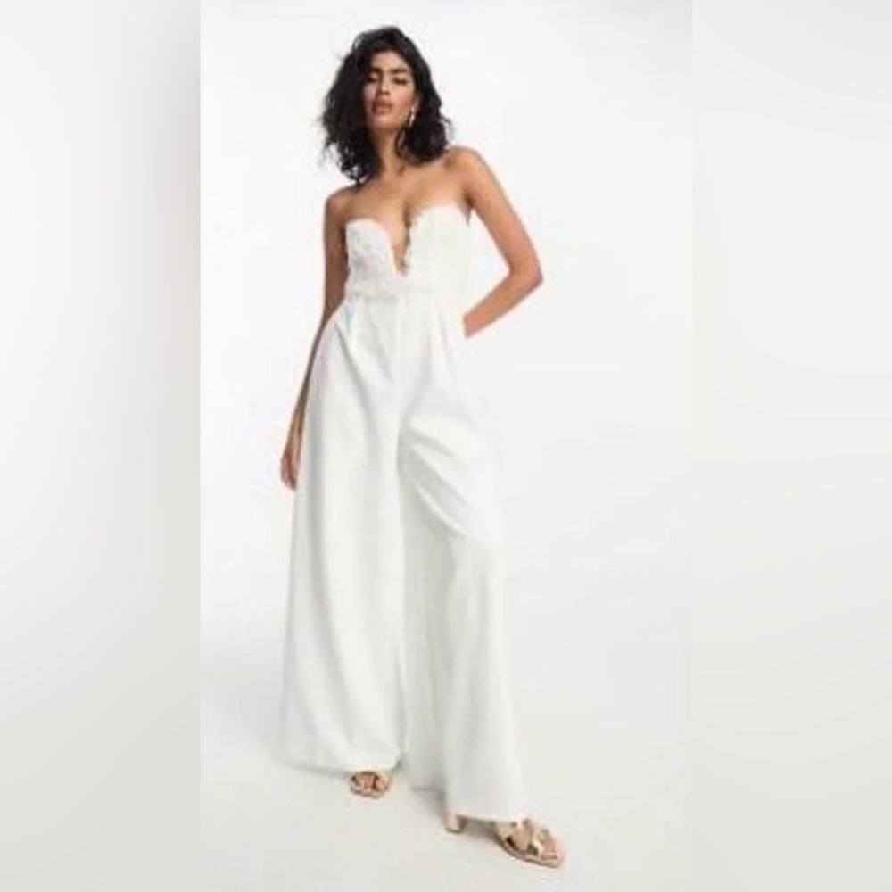 ASOS White Strapless Plunge Jumpsuit